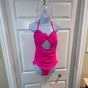 Tempt Me Ladies Sexy Cutout Pink One Piece Tummy Control Halter Swimsuit Size XL